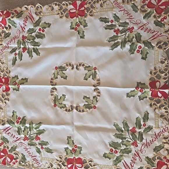 Set Of 6 Holiday Tablecloths Square Embroidered Approx 34" Squares - Picture 8 of 13